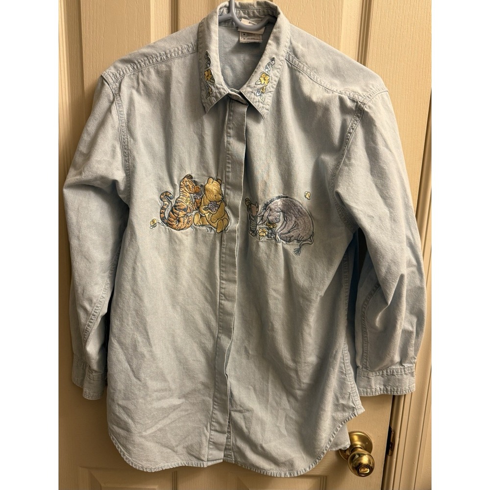 Vintage Disney Winnie the Pooh long sleeve Embroidered chambray shirt Medium